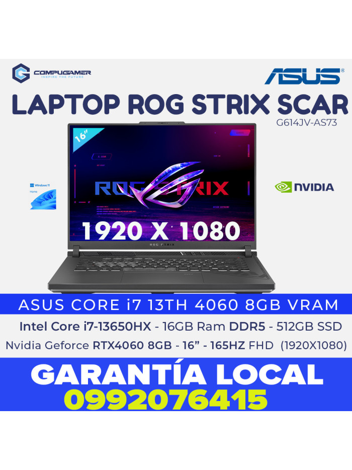 LAPTOP Asus  ROG STRIX SCAR   i7-13650HX - 16gb RAM - 16" RTX4060 8GB - 165hz