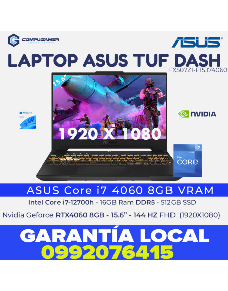 LAPTOP ASUS TUF DASH  Core i7-1270H - 16gb RAM DDR5 - RTX4060 8GB VRAM