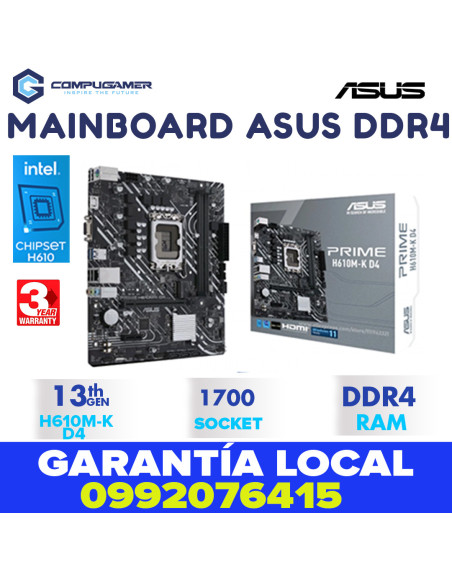Mainbaord ASUS Micro-ATX H610M-K D4, S-1700, Intel H610, HDMI, 64GB DDR4 para Intel
