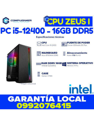 CPU Core i5-12400 - B760m - 16GB DDR5 *1TB* - INTEL