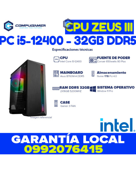 CPU Core i5-12400 - B760m - 32GB DDR5 *1TB* - INTEL