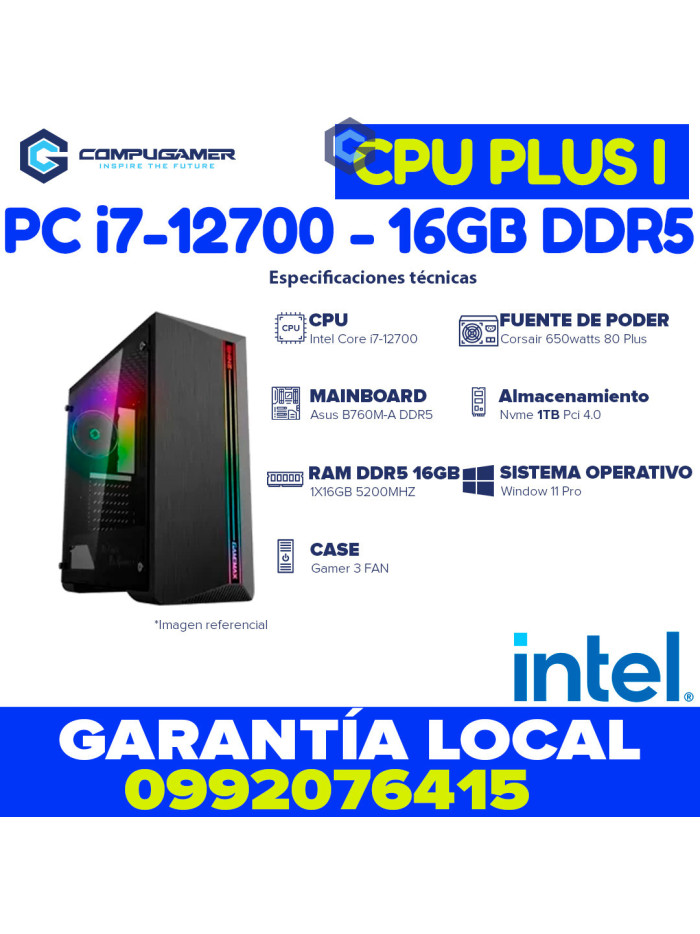 CPU Core i7-12700 - B760m - 16GB DDR5 *1TB* - INTEL