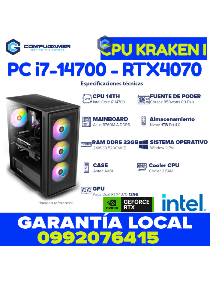 CPU Core i7-14700 - B760m - 2X16GB DDR5 *1TB* - INTEL, RTX4070 12GB