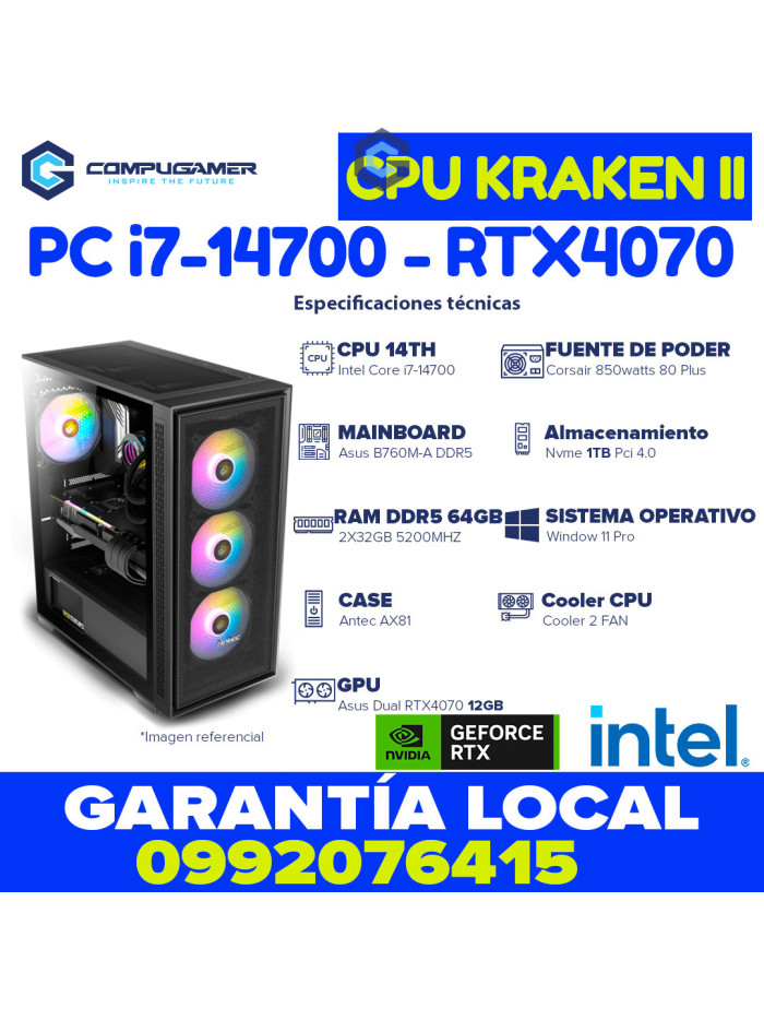 CPU Core i7-14700 - B760m - 64GB DDR5 *1TB* - INTEL, RTX4070 12GB