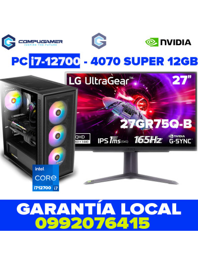 PC i7-14700 - B760m - 16GB DDR5 *1TB* - INTEL, RTX4070 12GB Monitor 27"