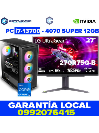 PC i7-13700 - B760m - 16GB DDR5 *1TB* - INTEL, RTX4070 12GB Monitor 27"