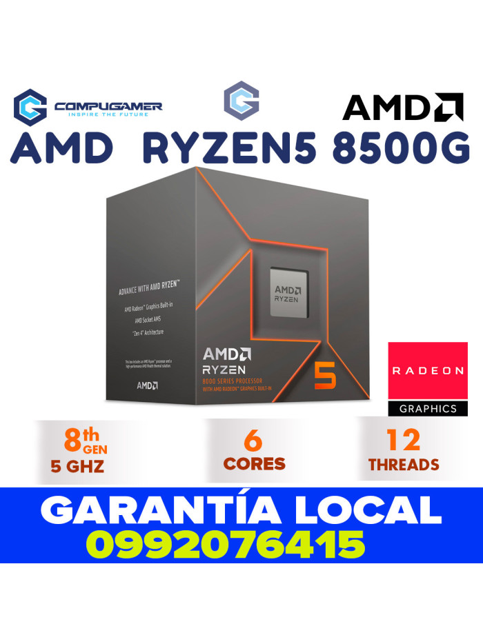 Procesador AMD Ryzen 5 8500G con Gráficos Radeon 740M, S-AM5, 3.50GHz, 6 Core